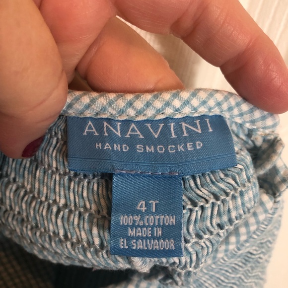 Anavini Blue and White Gingham Bird and Birdhouse Smocked Dress. Size 4T - Picture 7 of 8